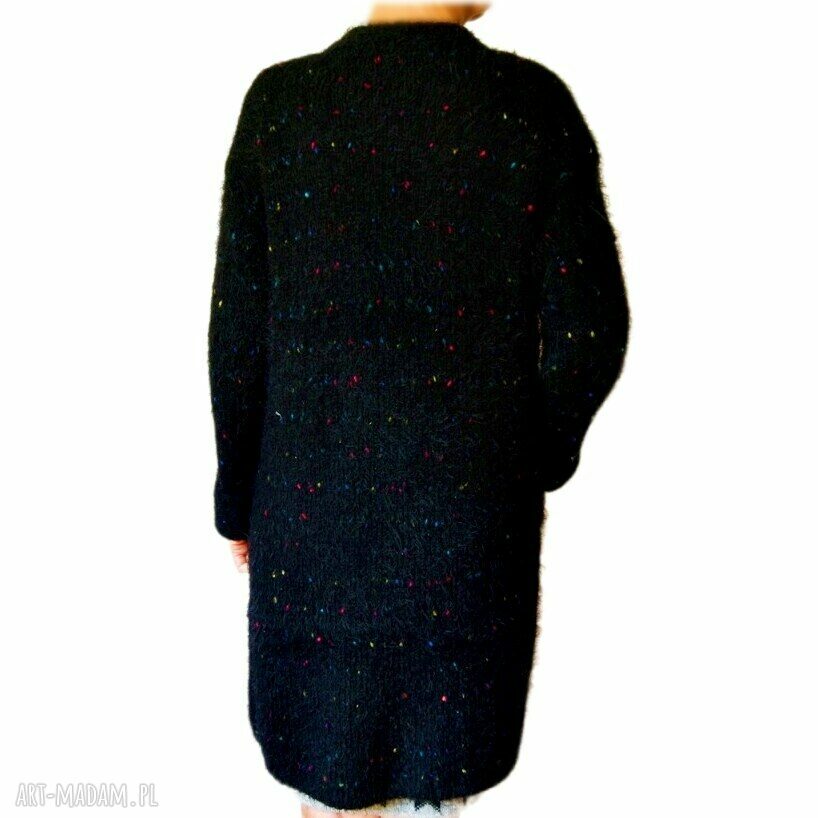 Prosty elegancki kardigan handmade na drutach - czarny melanż