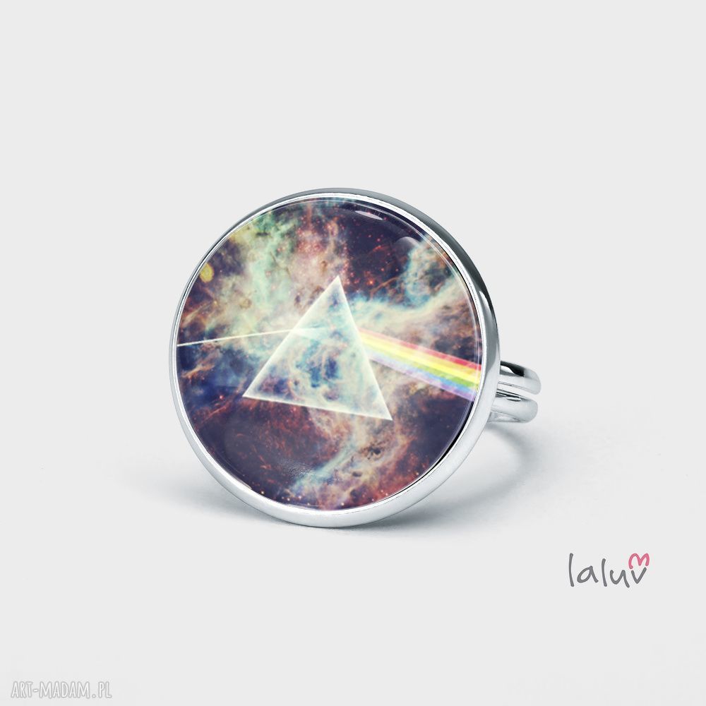 Pierścionek Dark Side Pink Floyd - regulowany, grafika pod wypukłym szkiełkiem