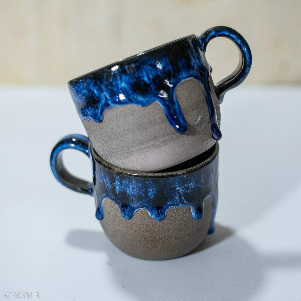 Betonowy duży kubek męski z zaciekami - rękodzieło ceramiczne AzulHorse