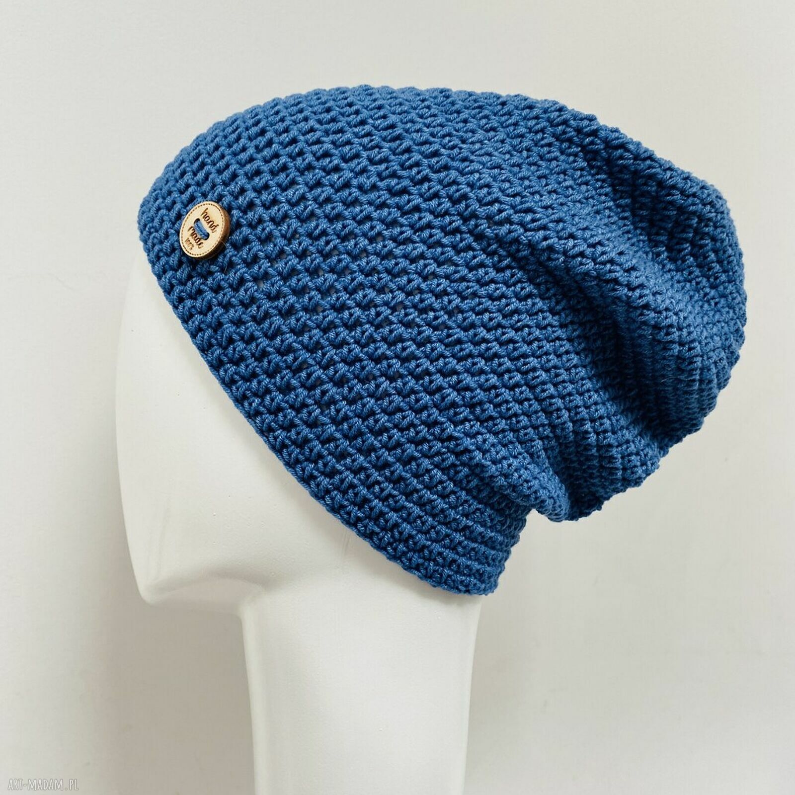 Cienka czapka beanie „Smerf” S/M - przejściowa, ręcznie dziana