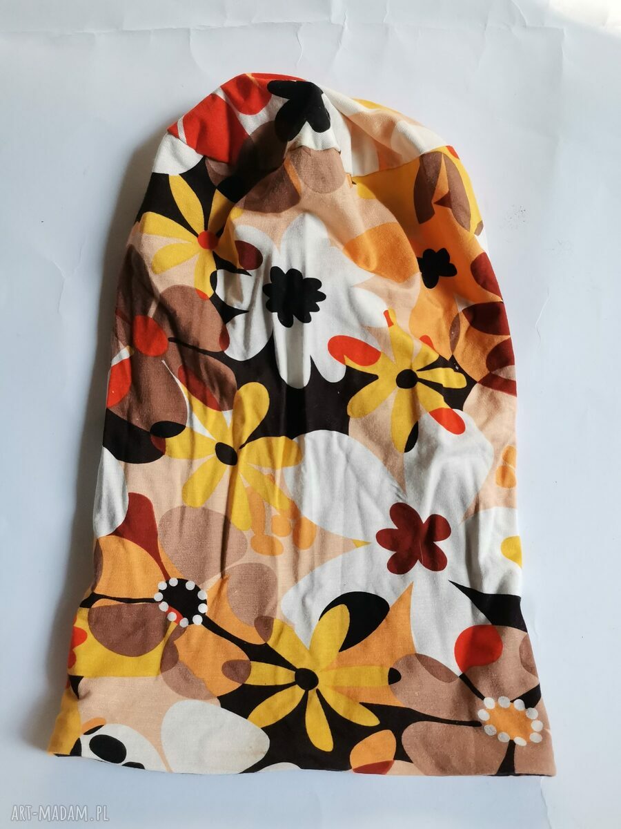 Czapka przejściówka boho Smerfetka w kwiatach na podszewce - 56-57 cm