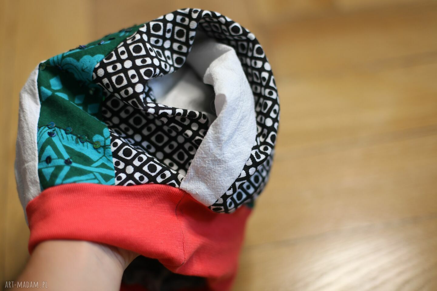 Czapka przejściówka patchworkowa na podszewce - turbanowy tył