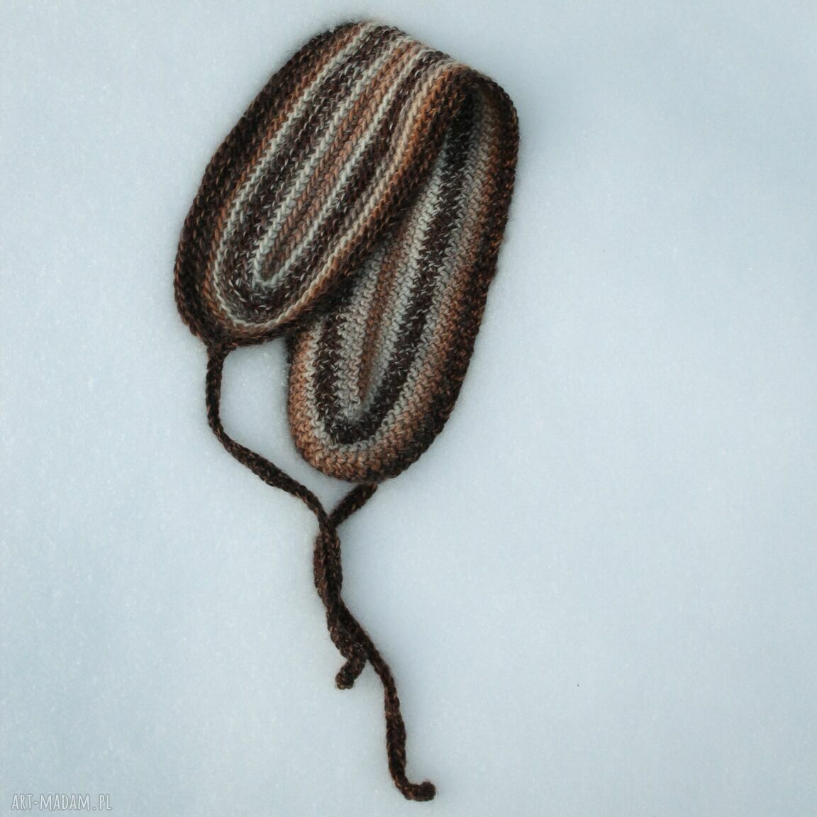 Ciepła przepaska wiązana w beżowo-brązowym odcieniu - handmade