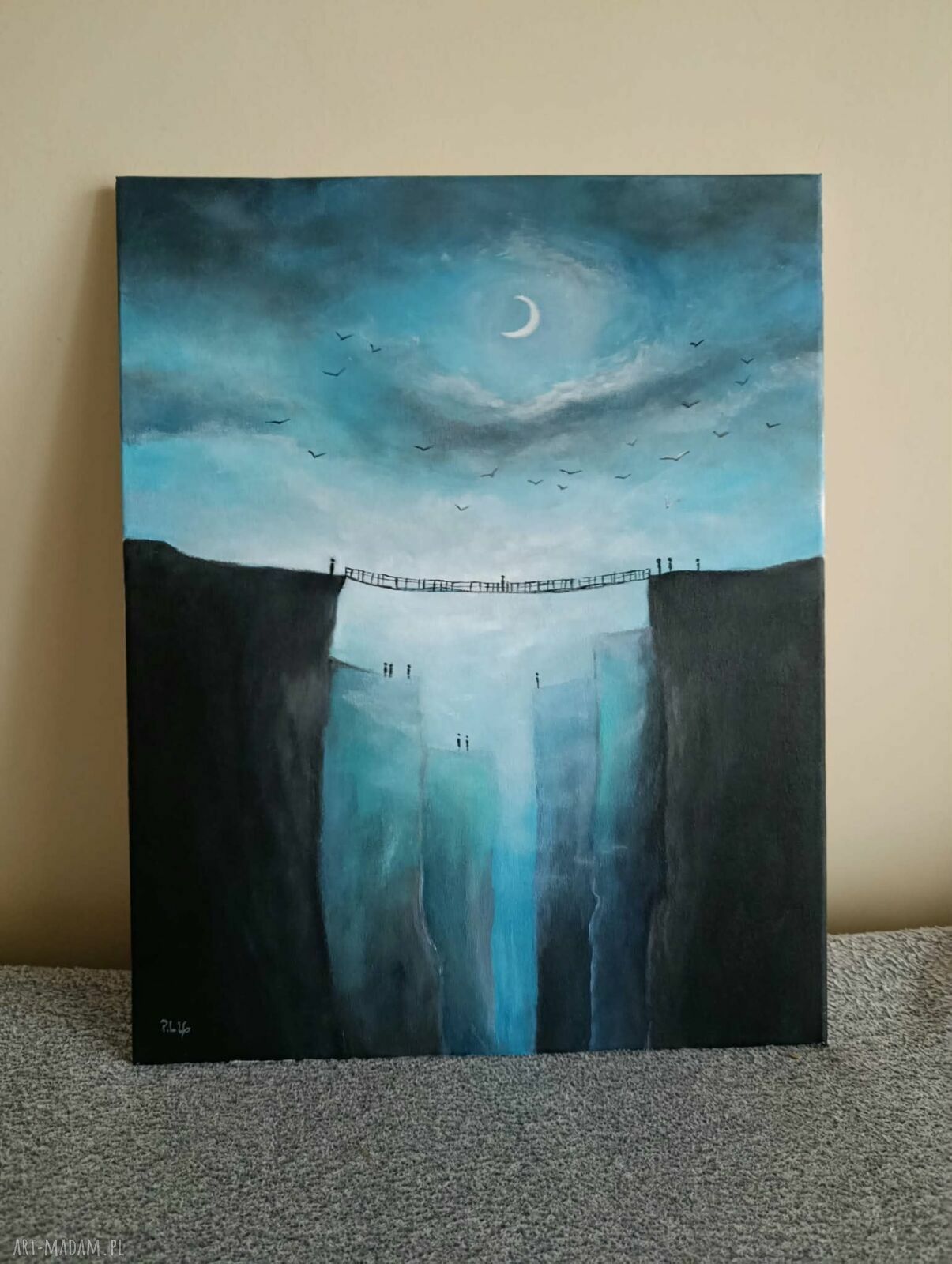 Przeprawa - oryginalny obraz akrylowy na płótnie 50x40 cm