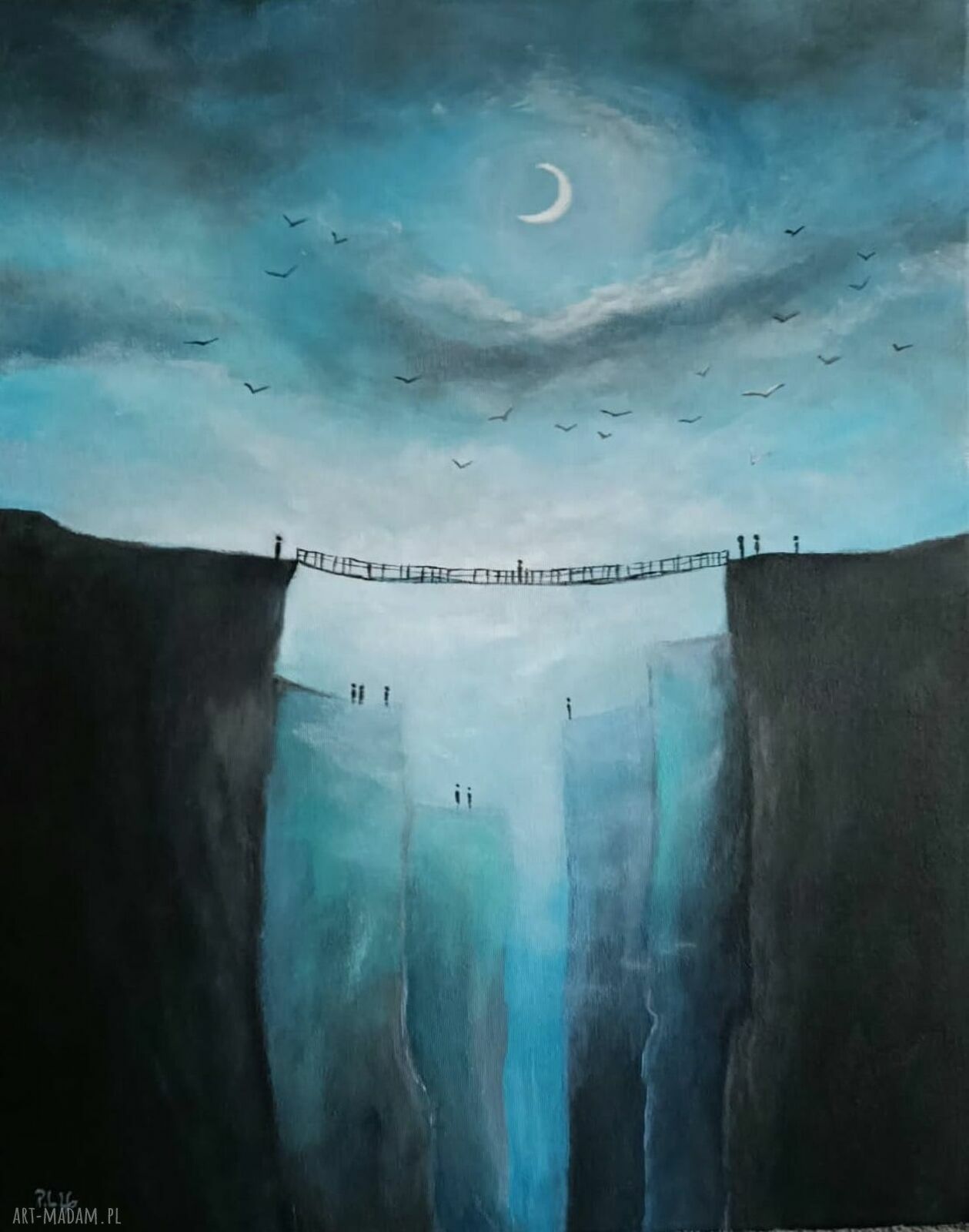 Przeprawa - oryginalny obraz akrylowy na płótnie 50x40 cm