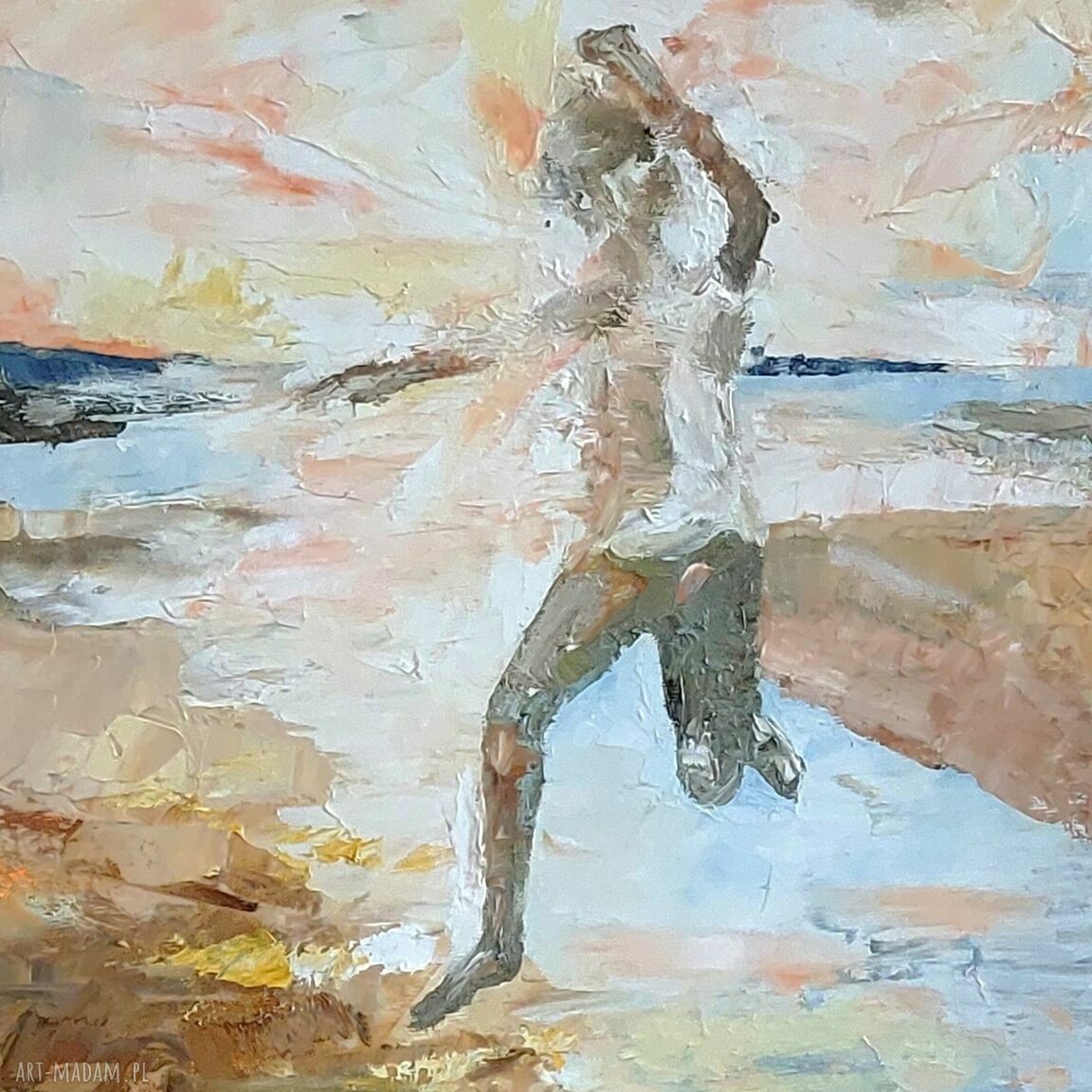 „Przeskoczę to” - obraz olejny 38 x 61 cm z fakturą 3D, gotowy do zawieszenia