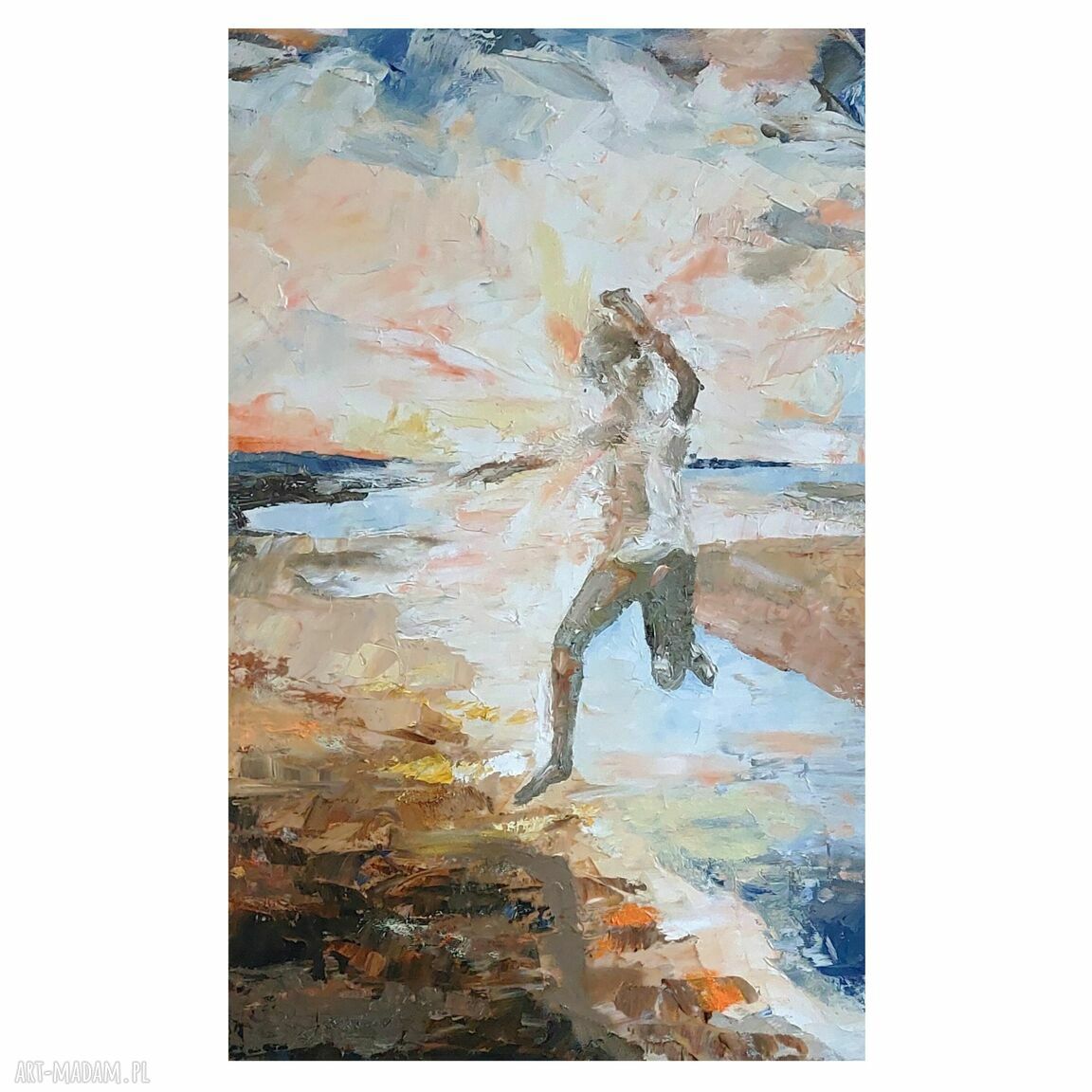 „Przeskoczę to” - obraz olejny 38 x 61 cm z fakturą 3D, gotowy do zawieszenia