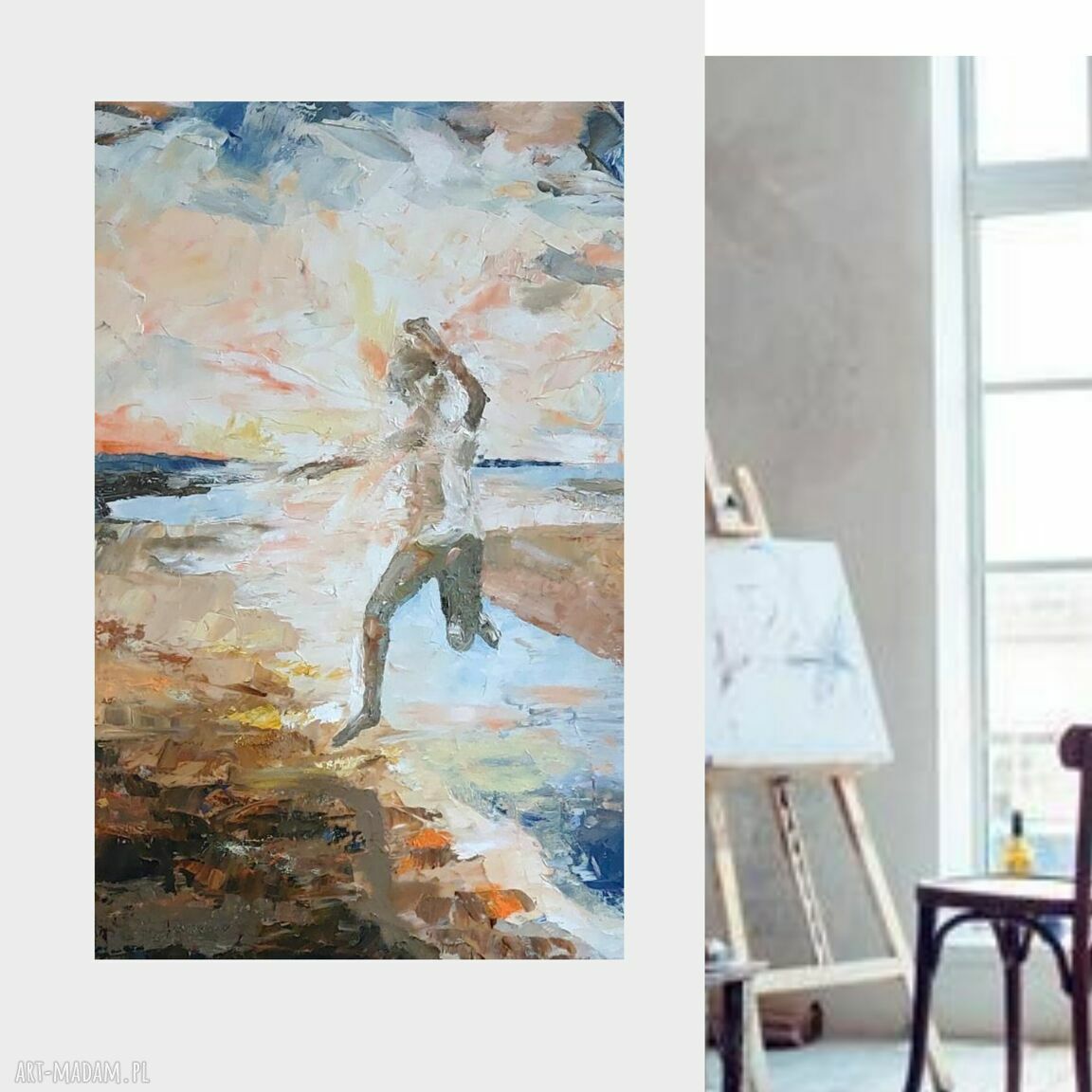 „Przeskoczę to” - obraz olejny 38 x 61 cm z fakturą 3D, gotowy do zawieszenia