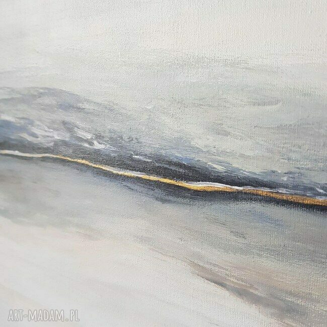 Przestrzeń Ciszy - obraz akrylowy 60x60 cm na płótnie, biel, szarość i złote akcenty