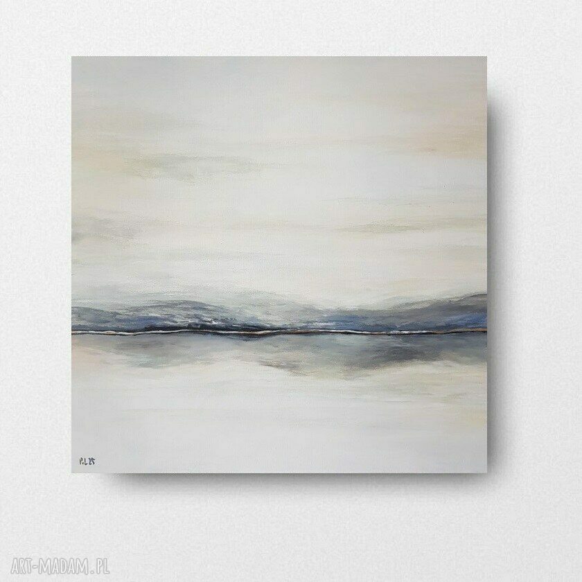 Przestrzeń Ciszy - obraz akrylowy 60x60 cm na płótnie, biel, szarość i złote akcenty