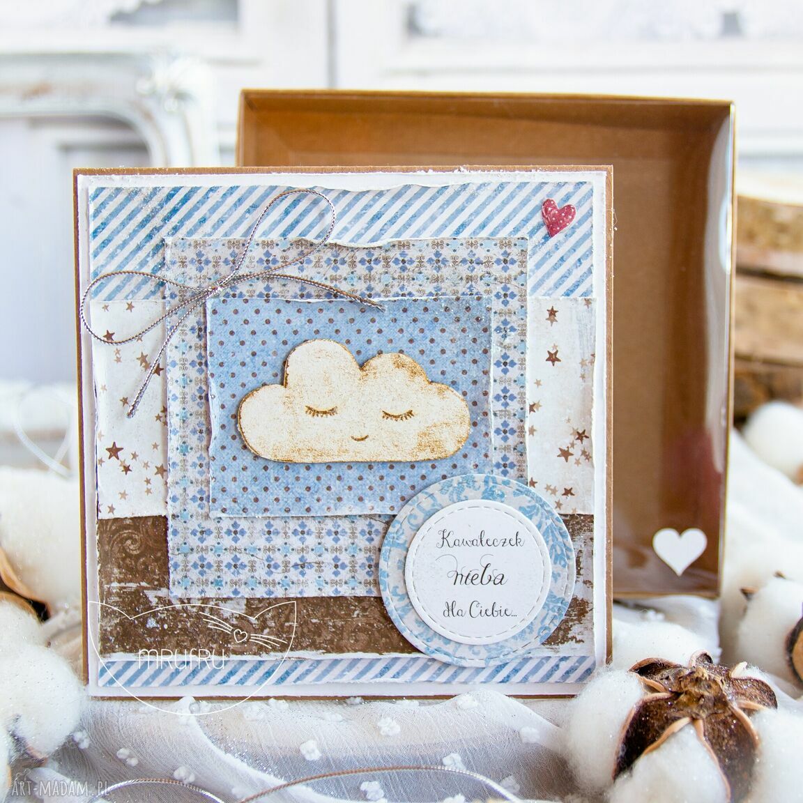 Przeurocza kartka dla dziecka pudełeczku szybką narodziny chrzest