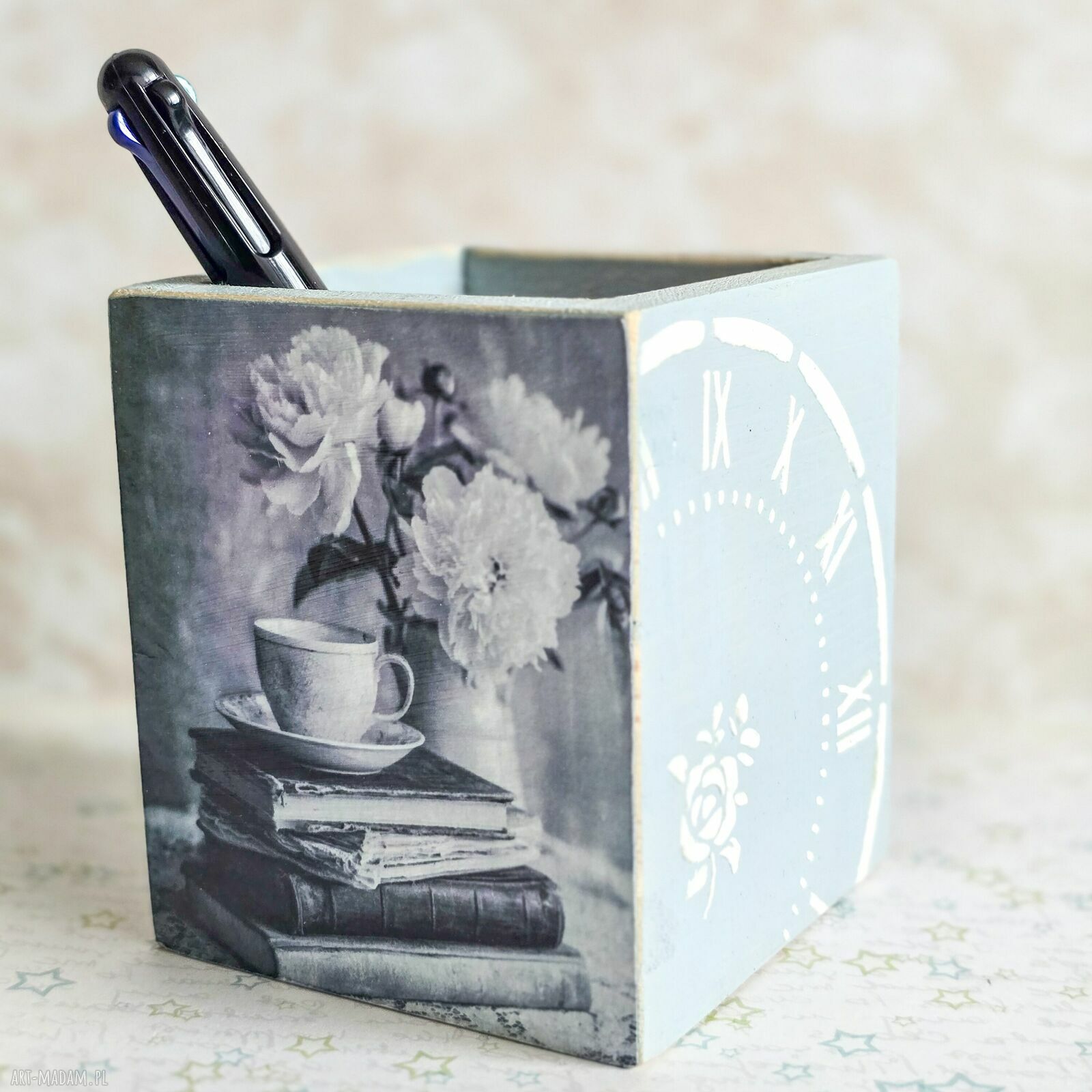 Romantyczny drewniany przybornik na długopisy „Razem na zawsze” (handmade)