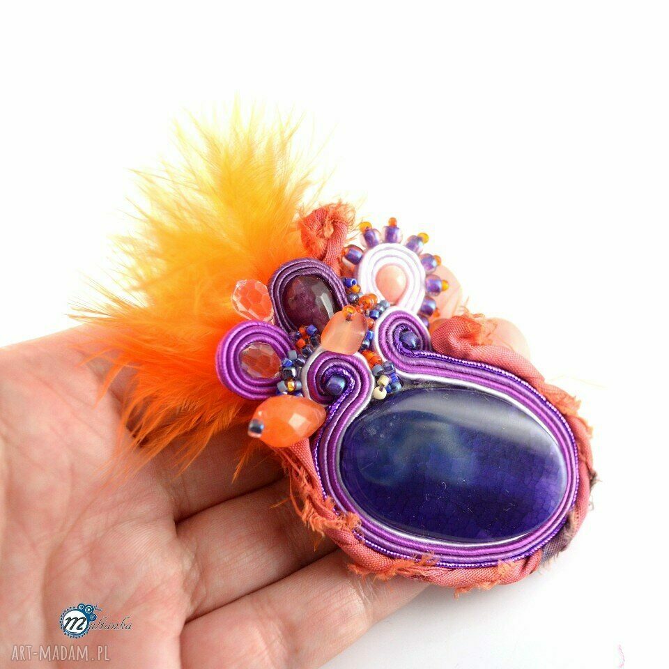 klipsy: Broska boho z piórami HandMade