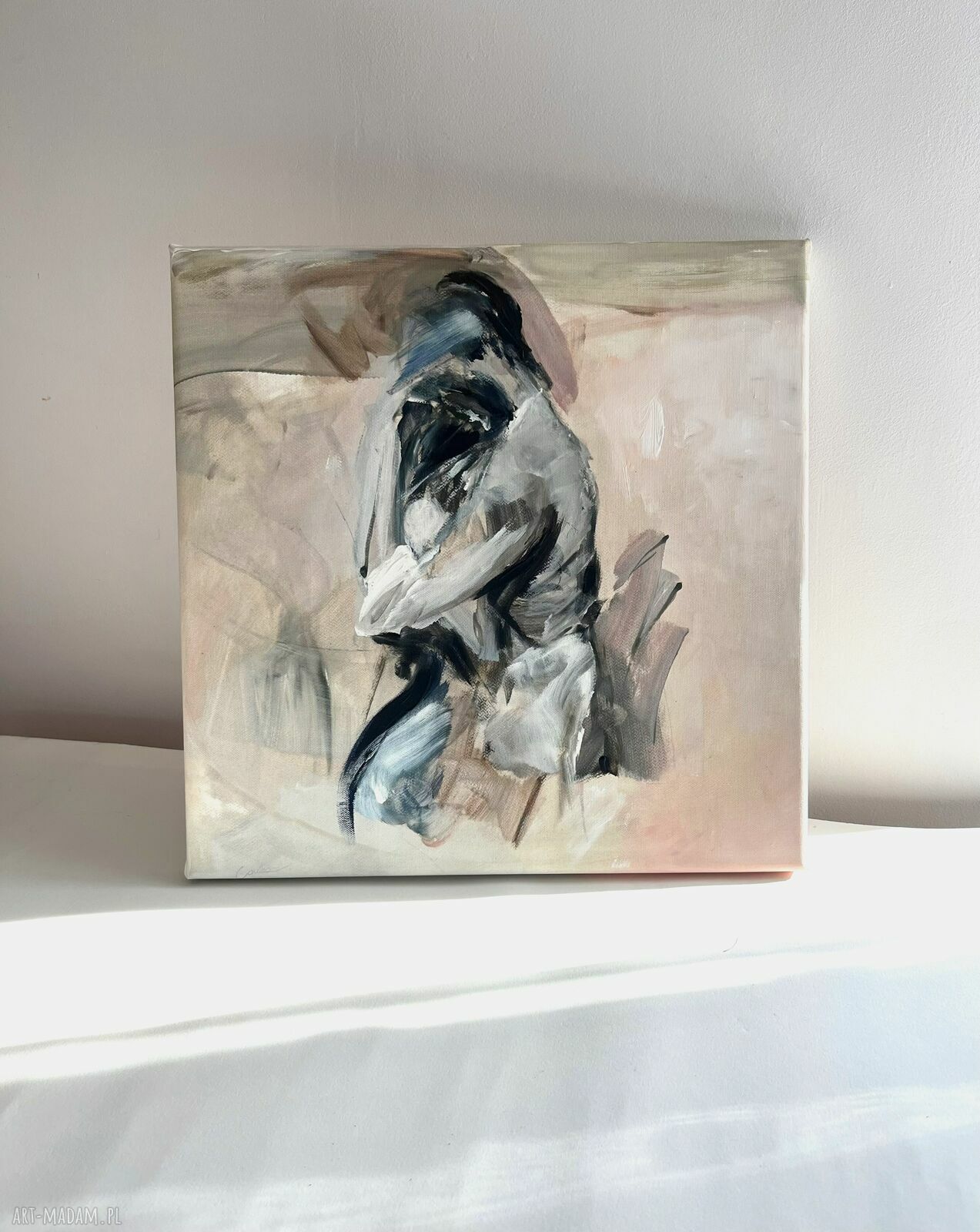Przytul - obraz 40x40 do sypialni (mężczyzna-kobieta) - pastelowa para gotowa do powieszenia
