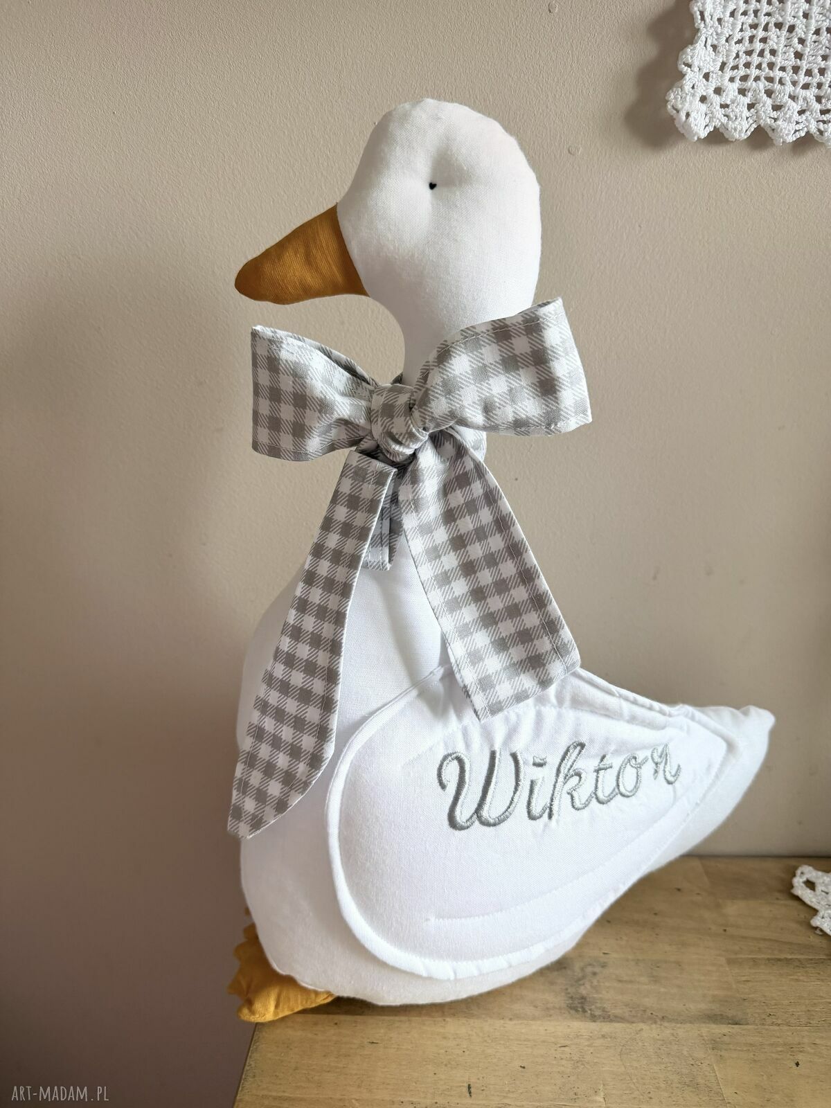 Przytulanka Gąska z Imieniem - ozdoba do łóżeczka i prezent na babyshower