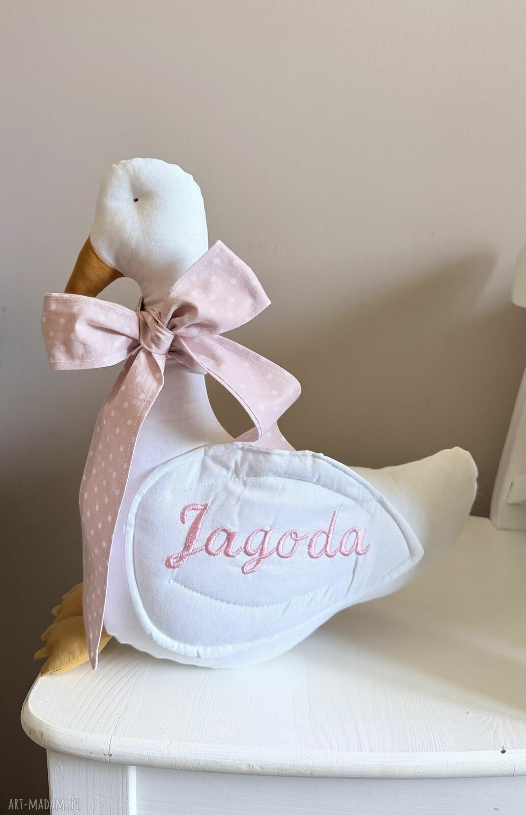 Przytulanka Gąska z Imieniem - ozdoba do łóżeczka i prezent na babyshower