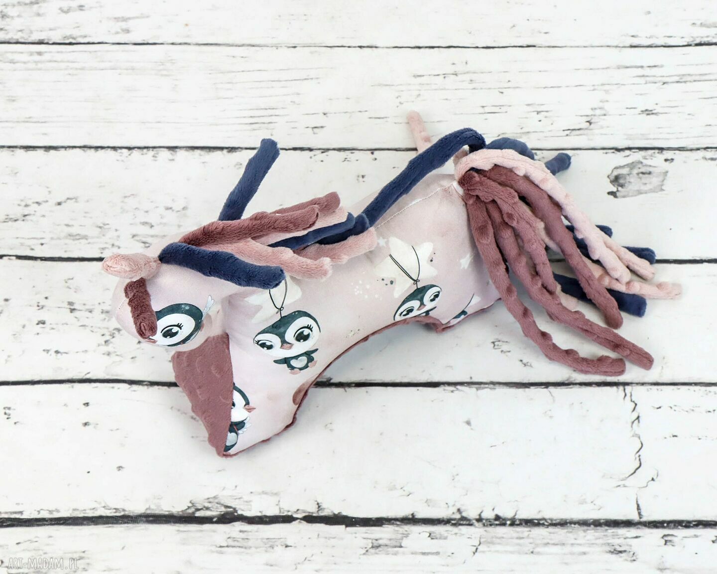 Koń Pingwinki Róż - przytulanka sensoryczna handmade dla niemowląt