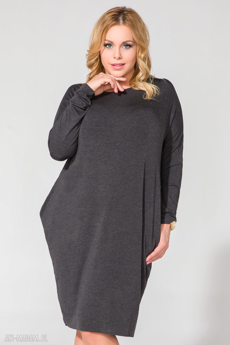 Sukienka PS 6 ciemnoszara Plus Size (One Size) - wiskoza z kieszeniami