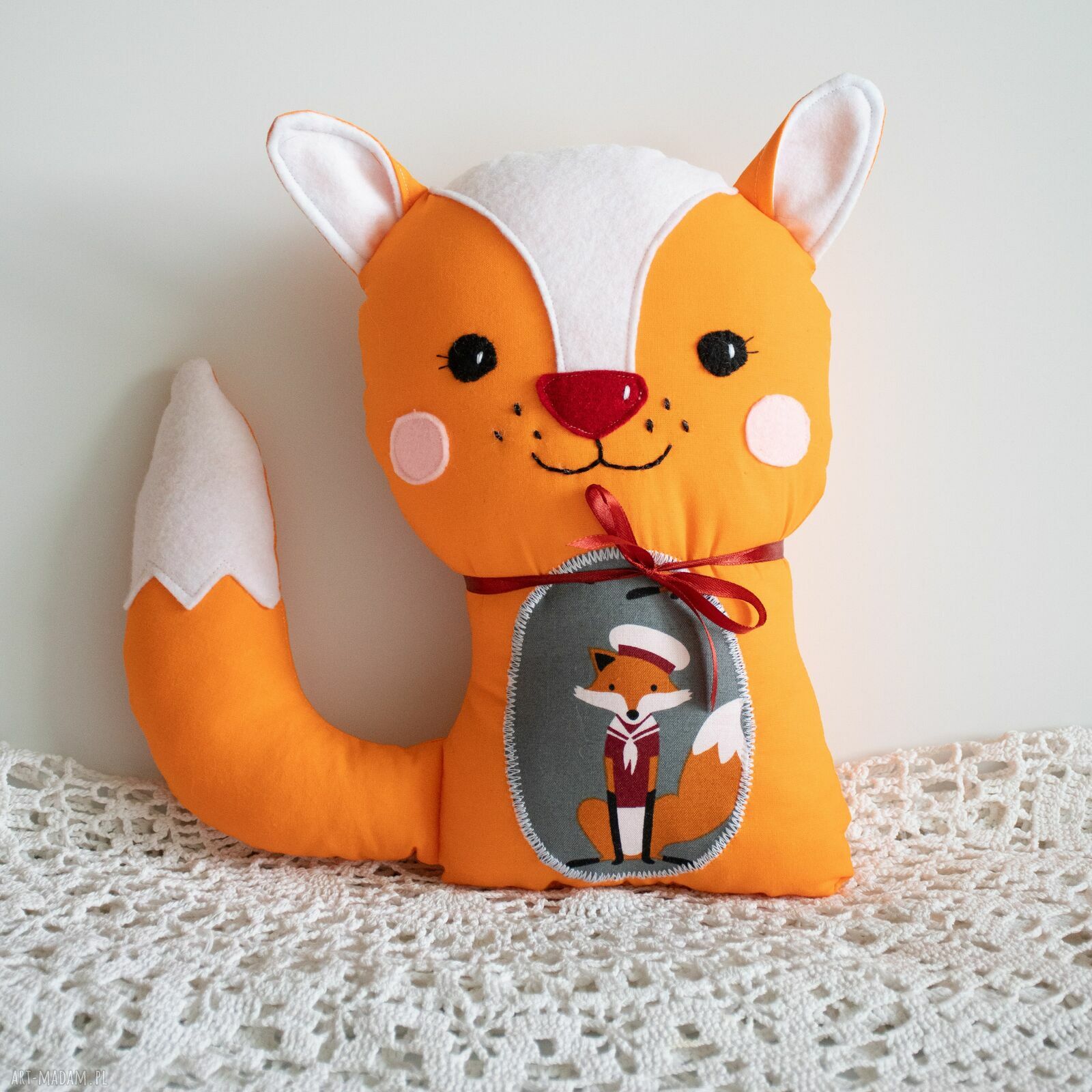 Psotny lisek Adaś - ręcznie szyta maskotka 26 cm