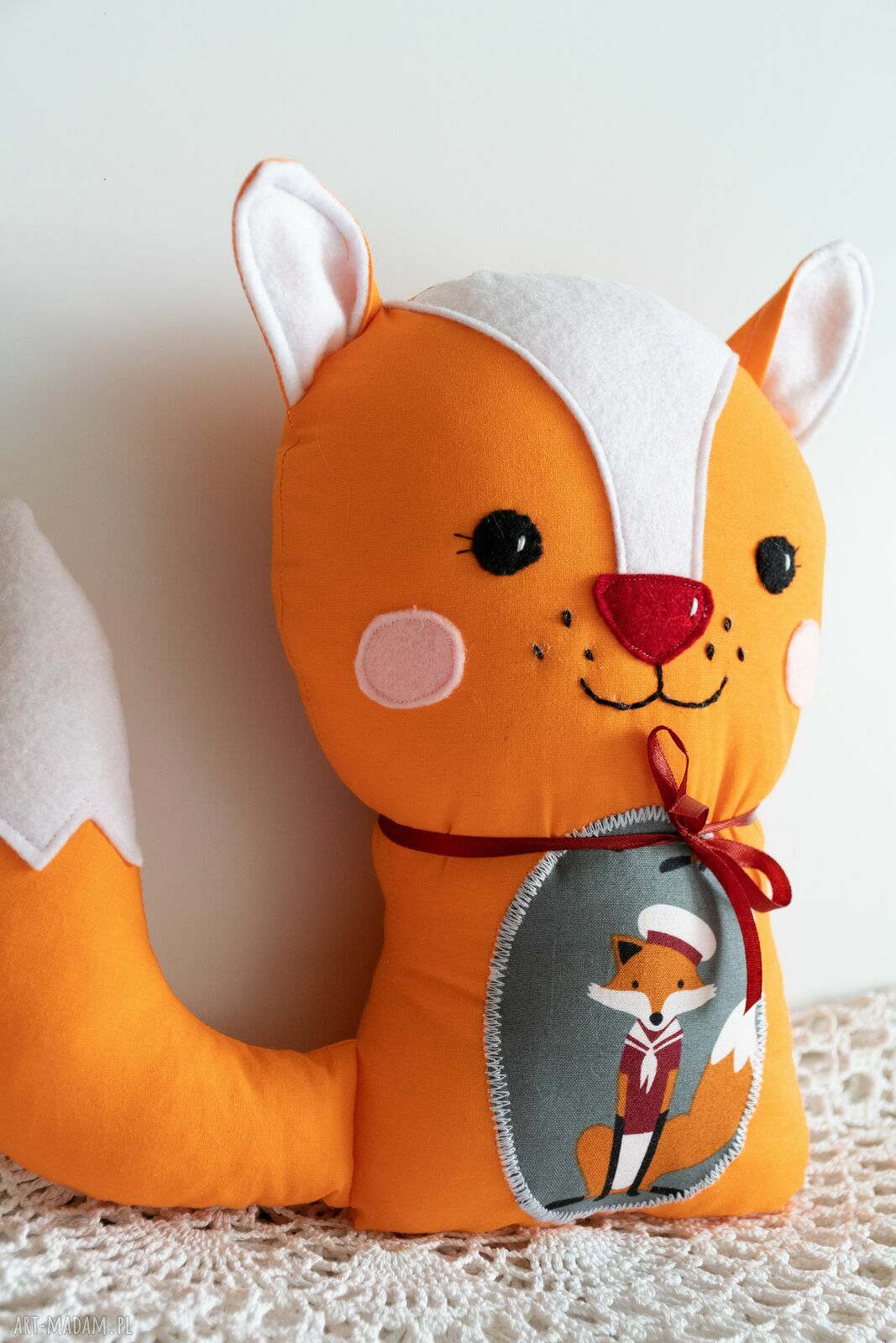 Psotny lisek Adaś - ręcznie szyta maskotka 26 cm