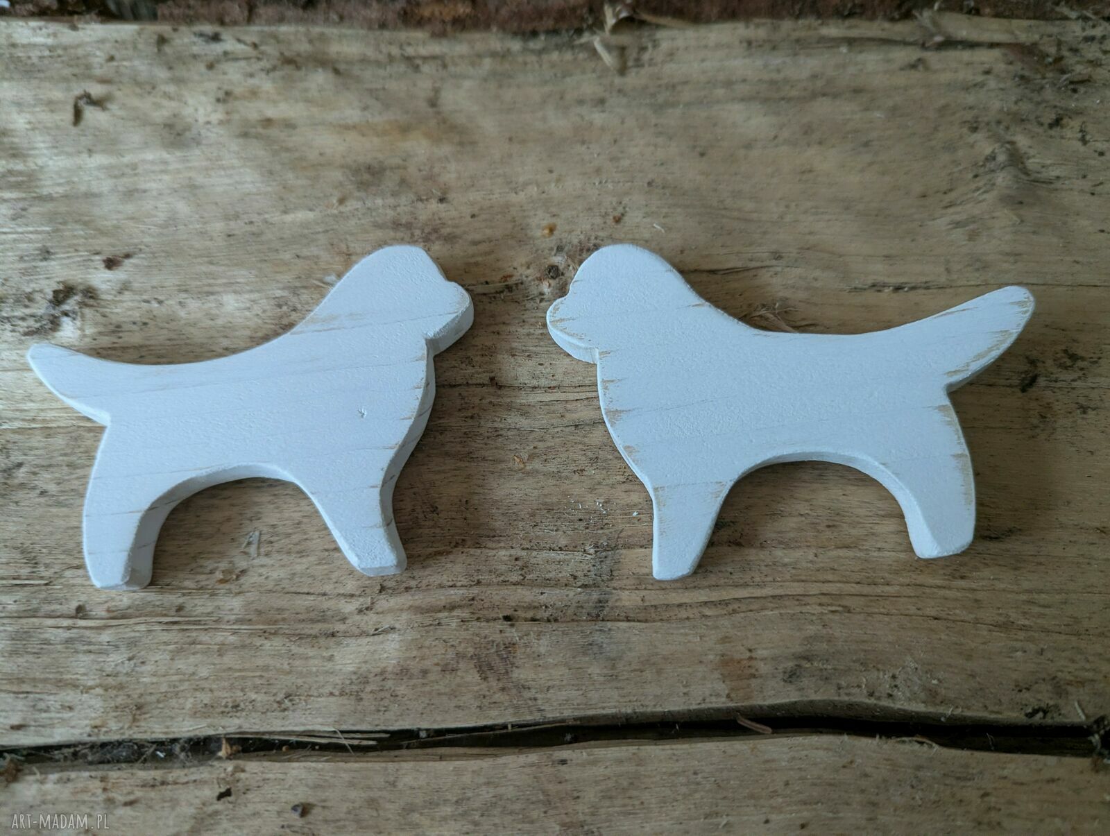Drewniane magnesy na lodówkę Pieski - zestaw 2 szt. białe, handmade