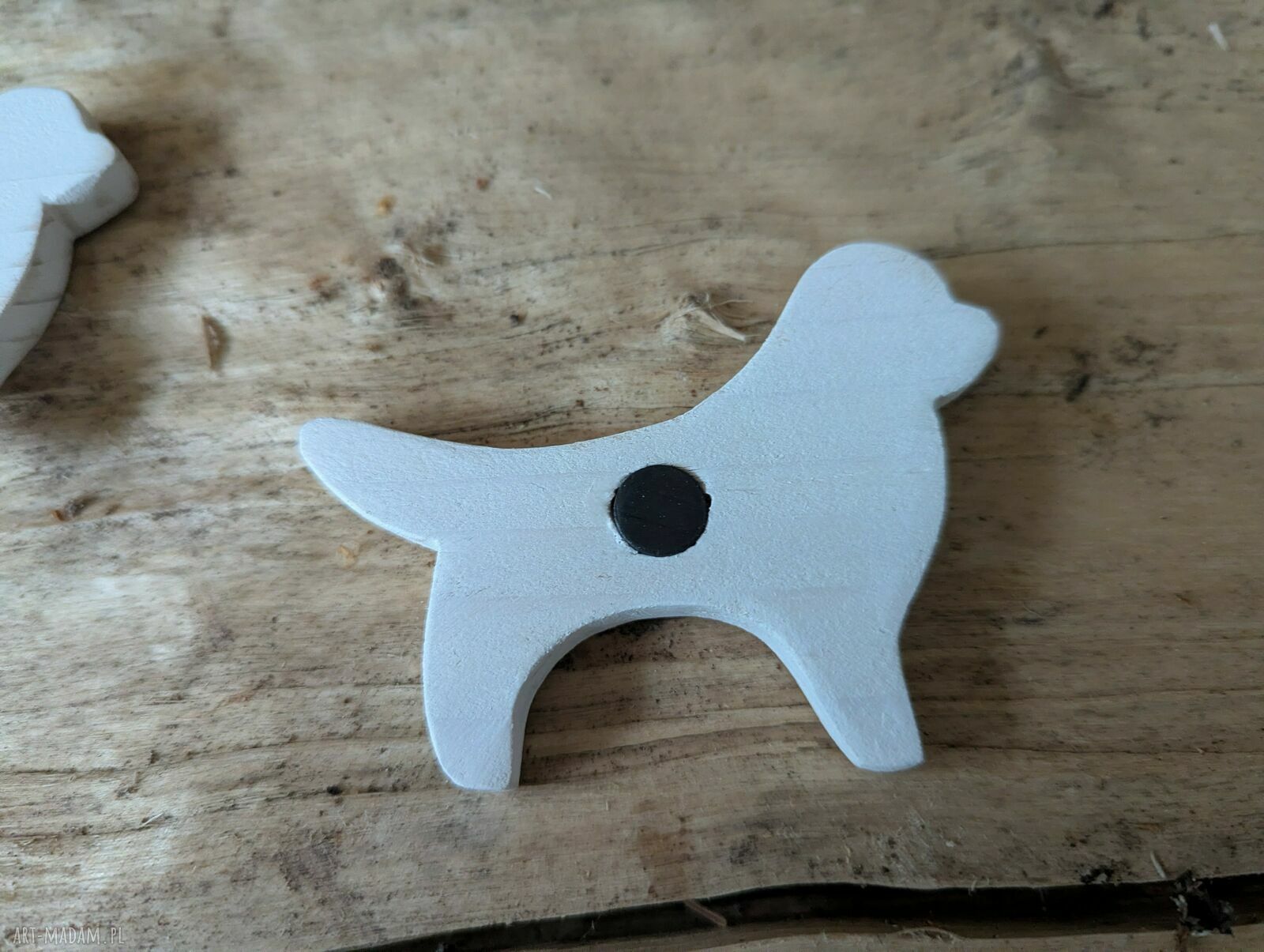 Drewniane magnesy na lodówkę Pieski - zestaw 2 szt. białe, handmade