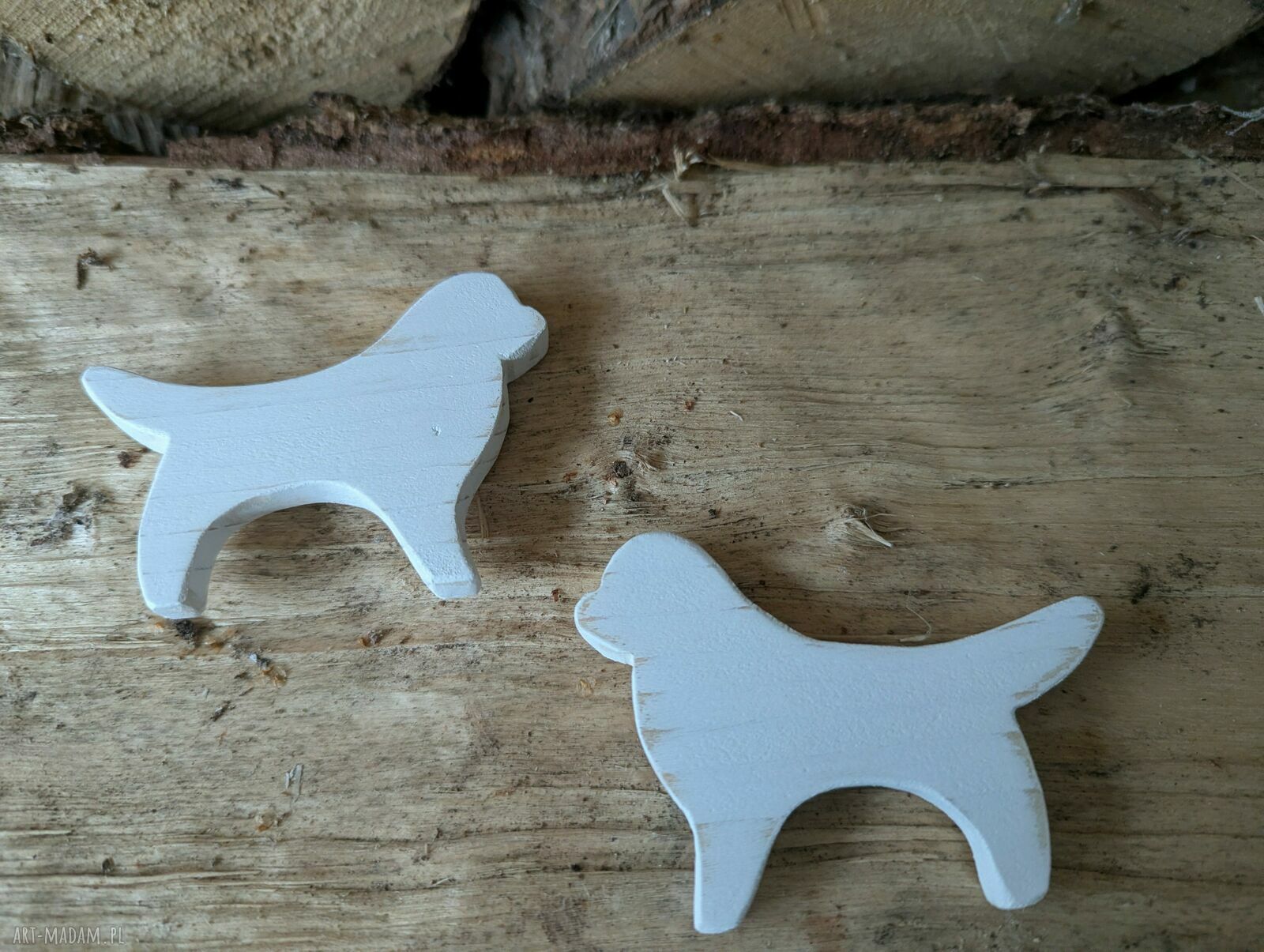Drewniane magnesy na lodówkę Pieski - zestaw 2 szt. białe, handmade