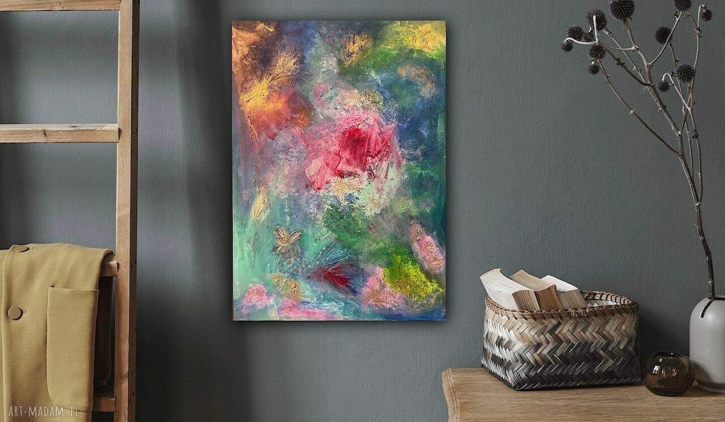 Abstrakcja akrylowa „W krainie emocji” 50x70 - struktura i złote akcenty