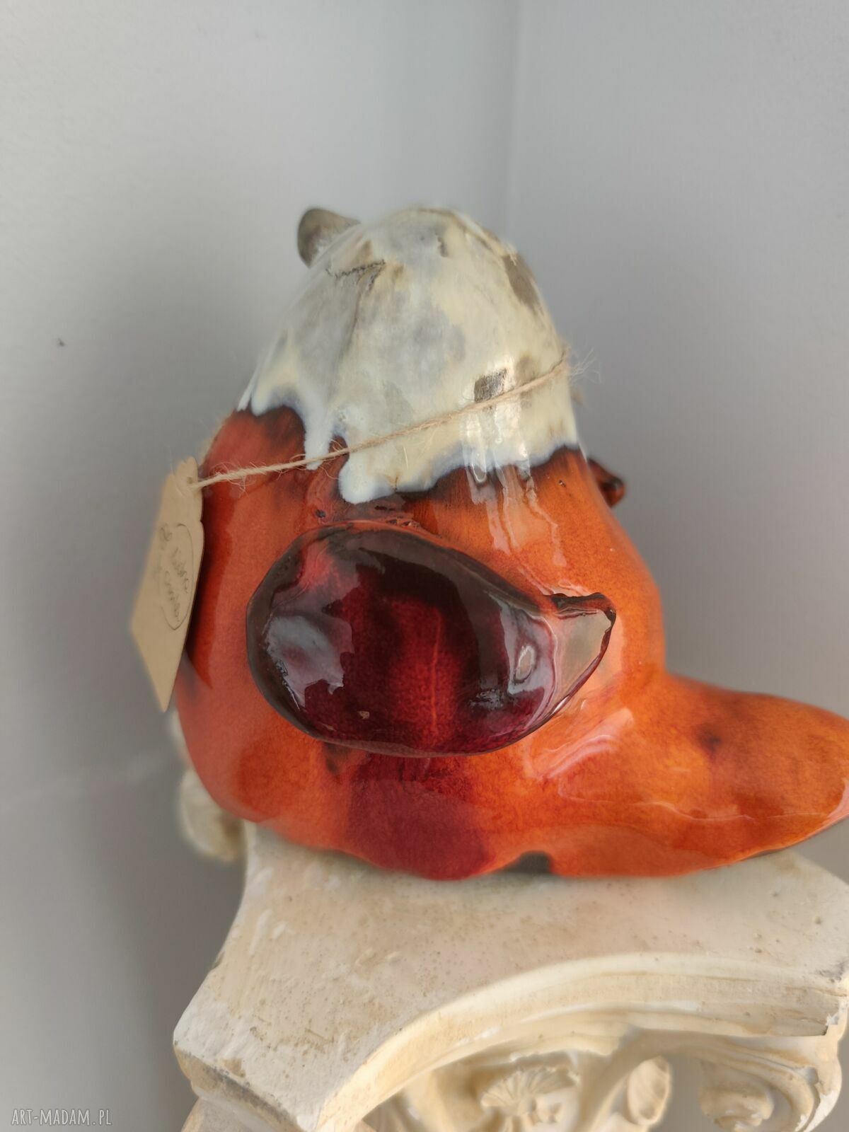 Ptak ceramiczny - figurka grubego wróbla ręcznie szkliwiona