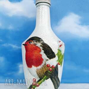 ptaki gil dekoracyjna butelka z kolekcji vögel im winter - rękodzieło