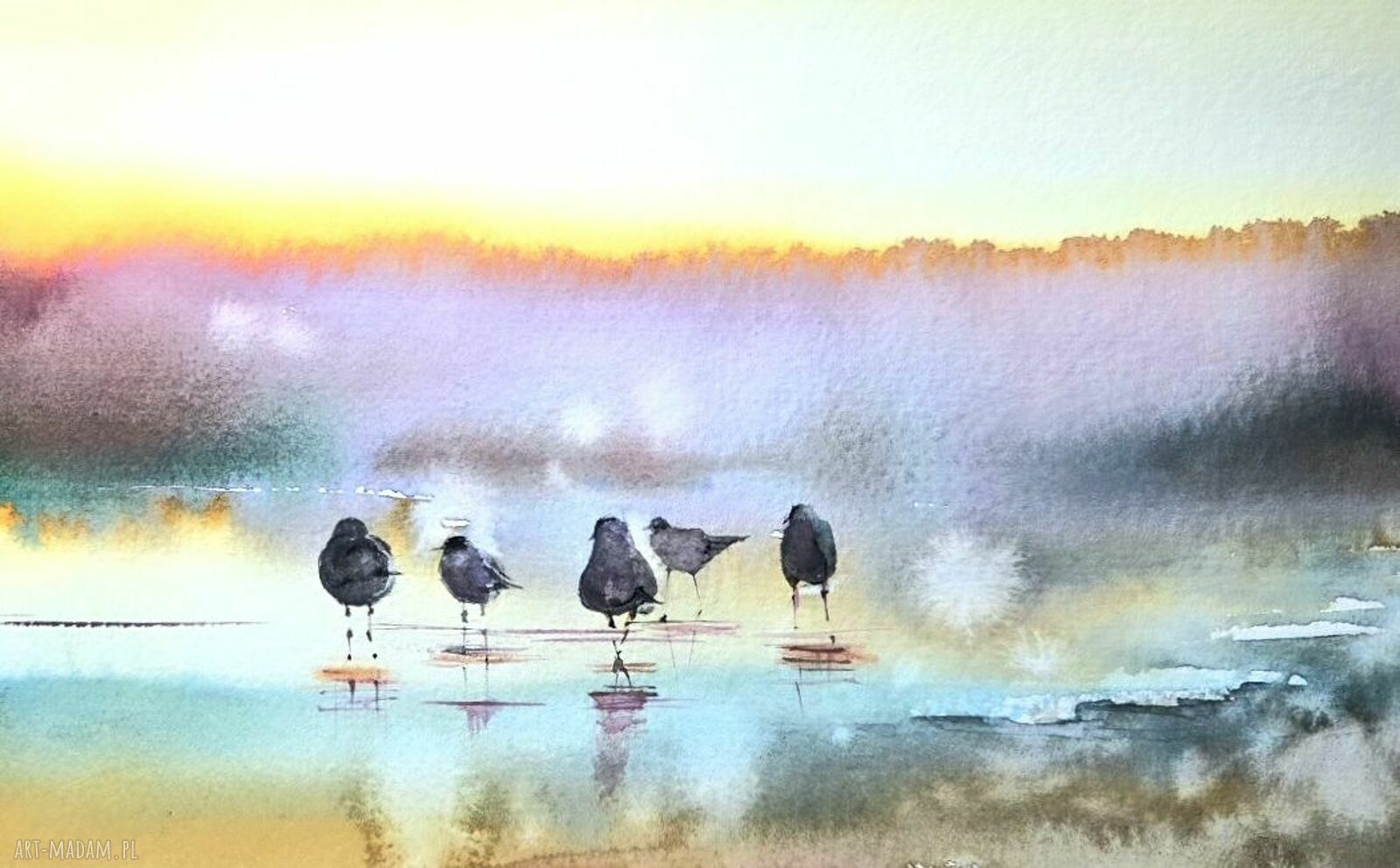 Ptaki na plaży - grafika A4 21x29 cm Bałtyk