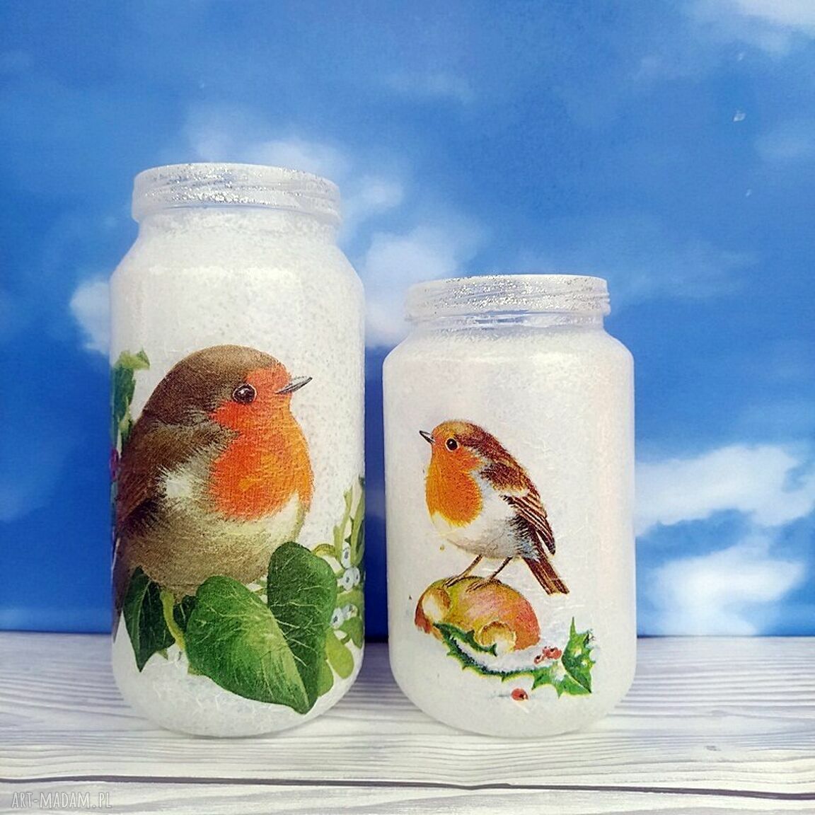 prezent na święta: Ptaki. Rudzik. Dekoracyjne słoiczki z kolekcji Vöge im Winter HandMade