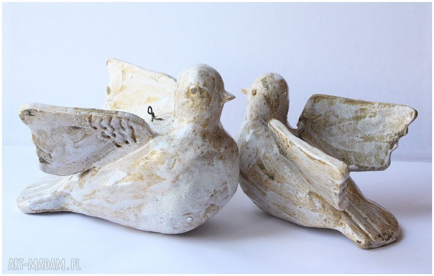 Ptaki Vintage II - biała ceramika handmade z efektem krakli do zawieszenia