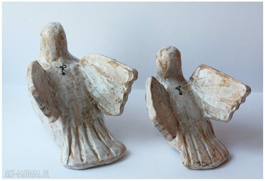 Ptaki Vintage II - biała ceramika handmade z efektem krakli do zawieszenia