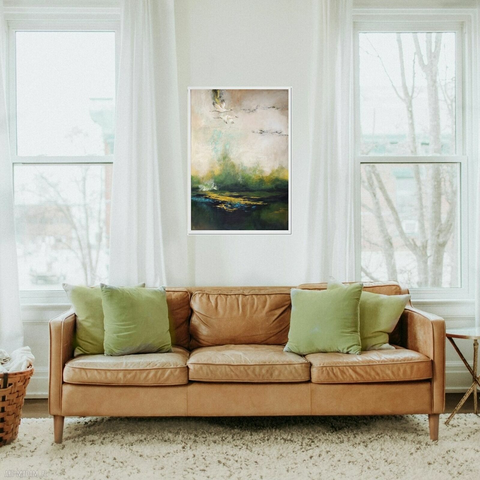 Żurawie - abstrakcyjny pejzaż, obraz ręcznie malowany 50x70 cm