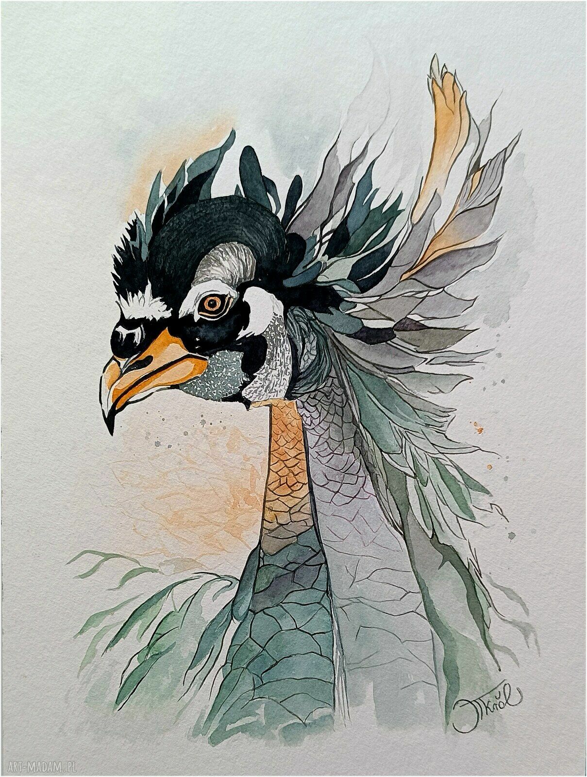 Ptasie spojrzenie - oryginalna akwarela z żurawiami 24x32 cm