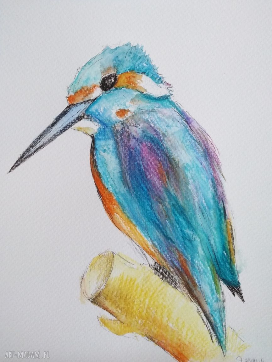 Akwarela ręcznie robiona - Ptaszek, format 18 x 24 cm