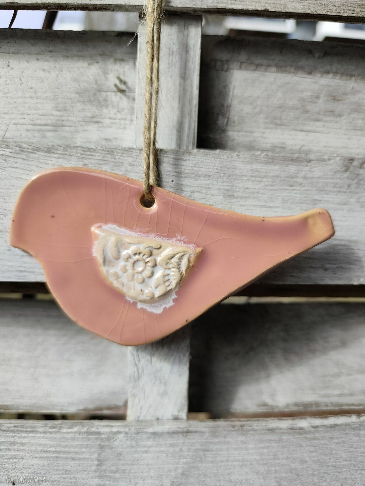Ptaszek ceramiczny - ręcznie wykonana zawieszka do ogrodu i na balkon