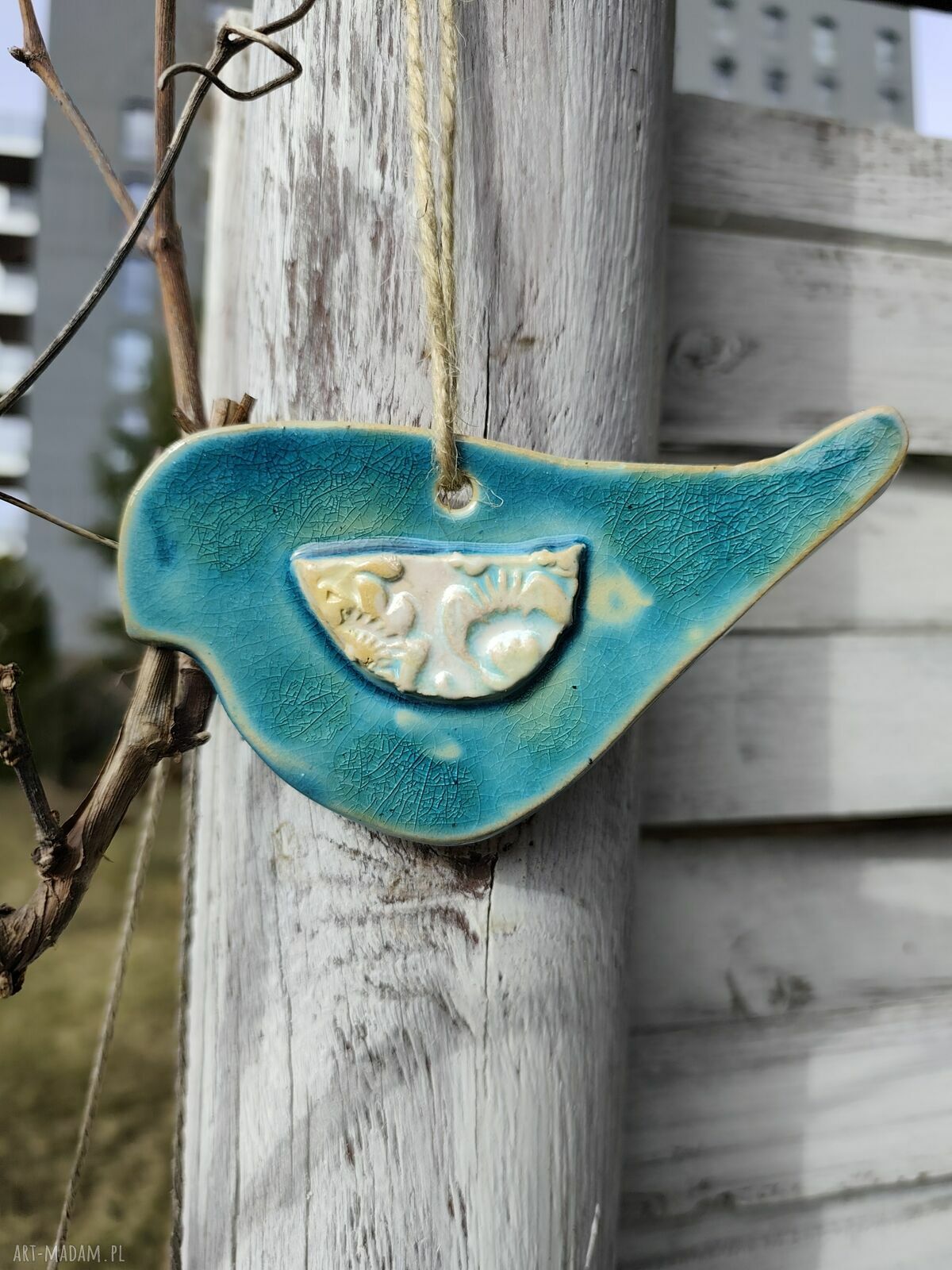 Ptaszek ceramiczny - ręcznie robiona zawieszka na balkon i do ogrodu