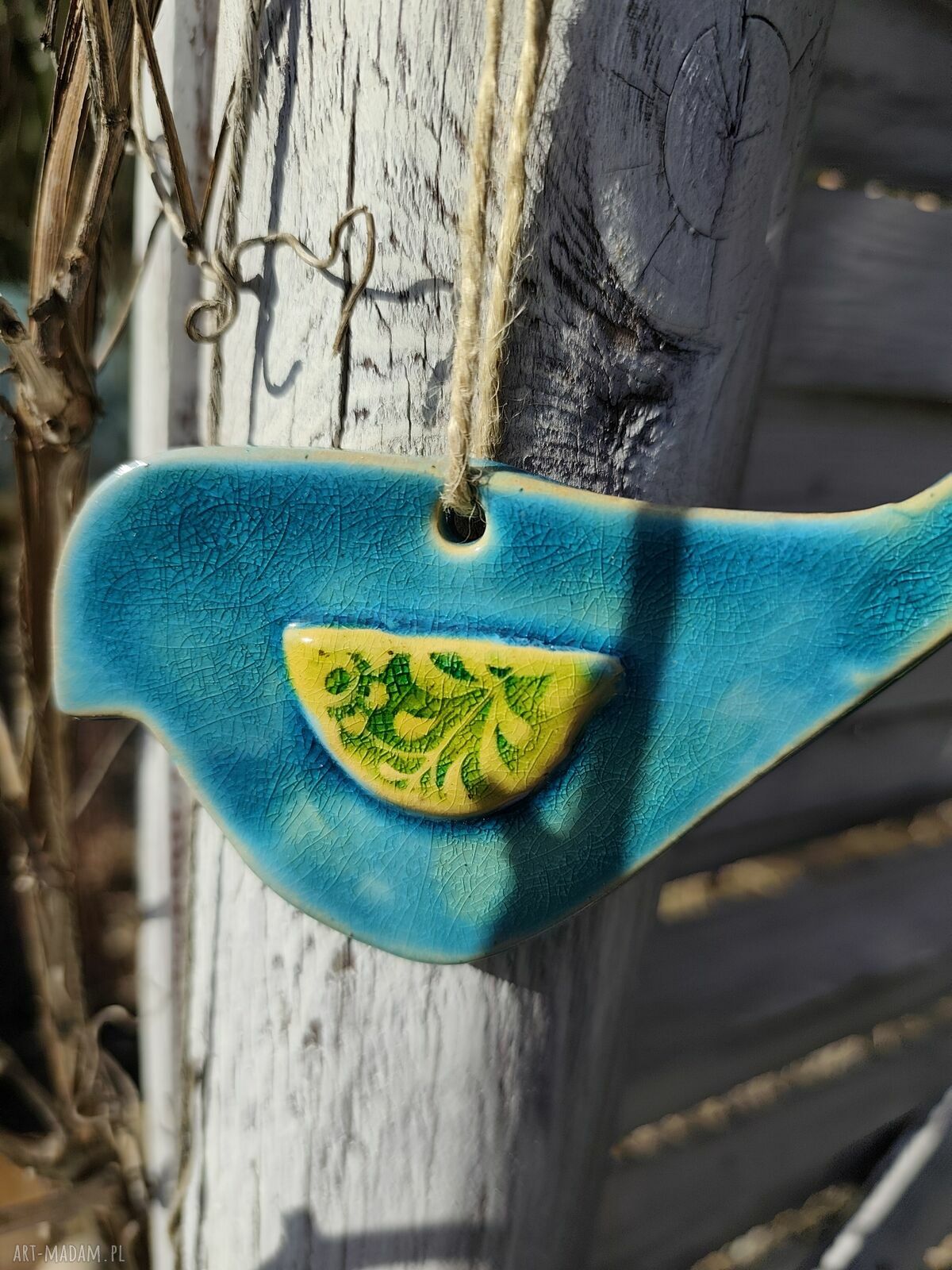 Ptaszek ceramiczny - turkusowa zawieszka handmade od Wolnej Chwili