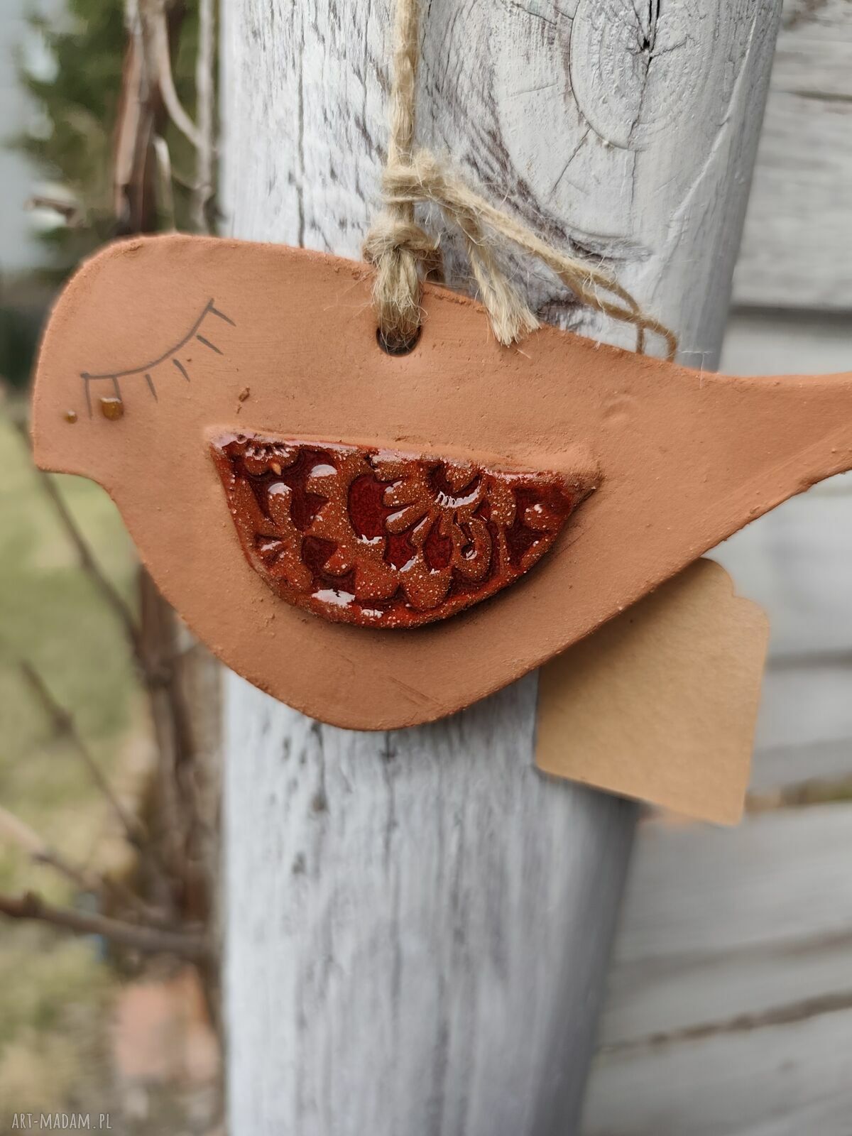 Ptaszek ceramiczny - zawieszka handmade do ogrodu i na balkon