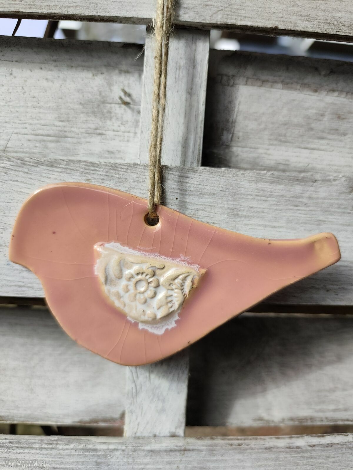 Ptaszek ceramiczny - ręcznie wykonana zawieszka do ogrodu i na balkon