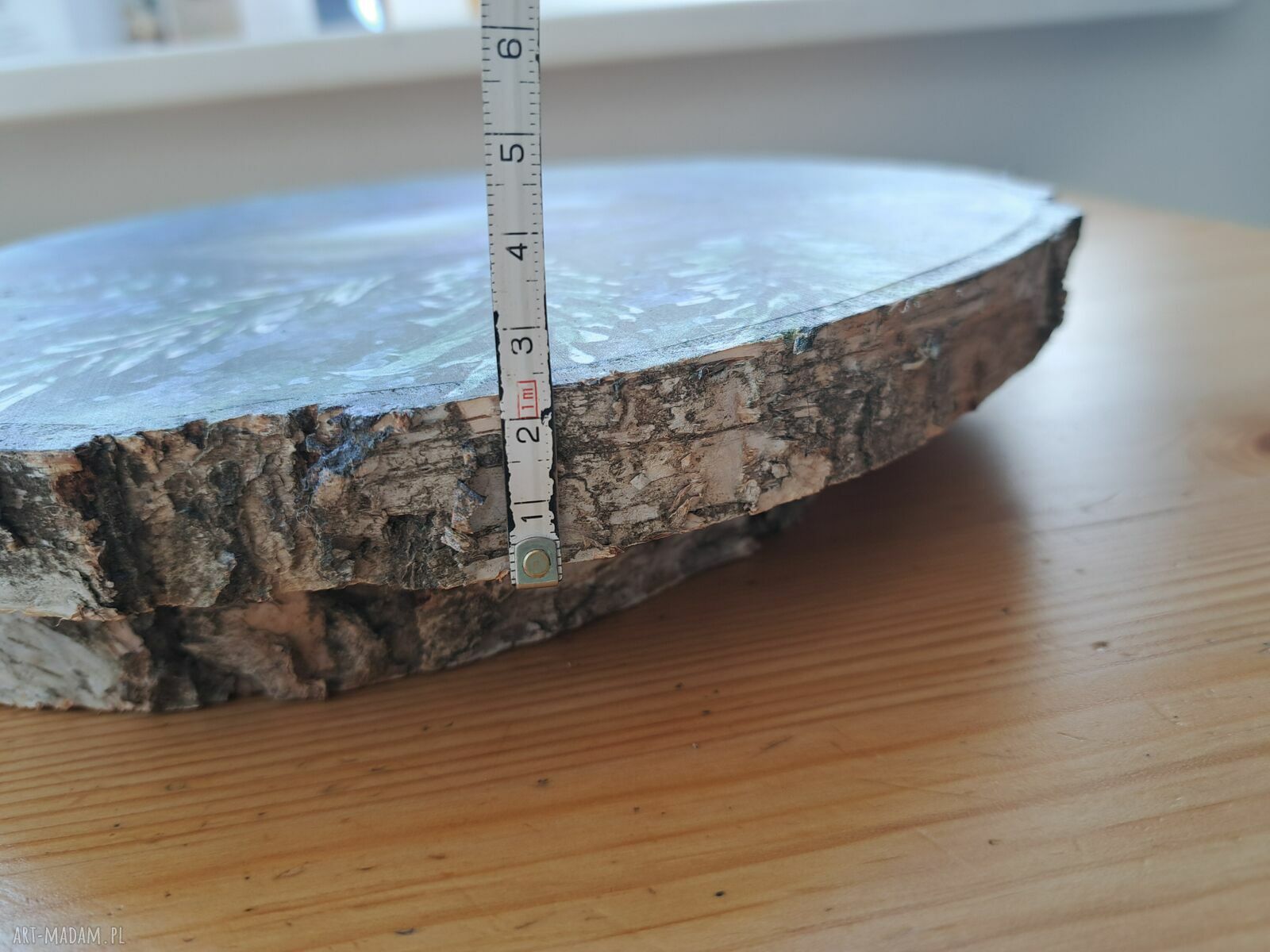 Drewniana podstawka dekoracyjna 30 cm z grafiką ptaszka