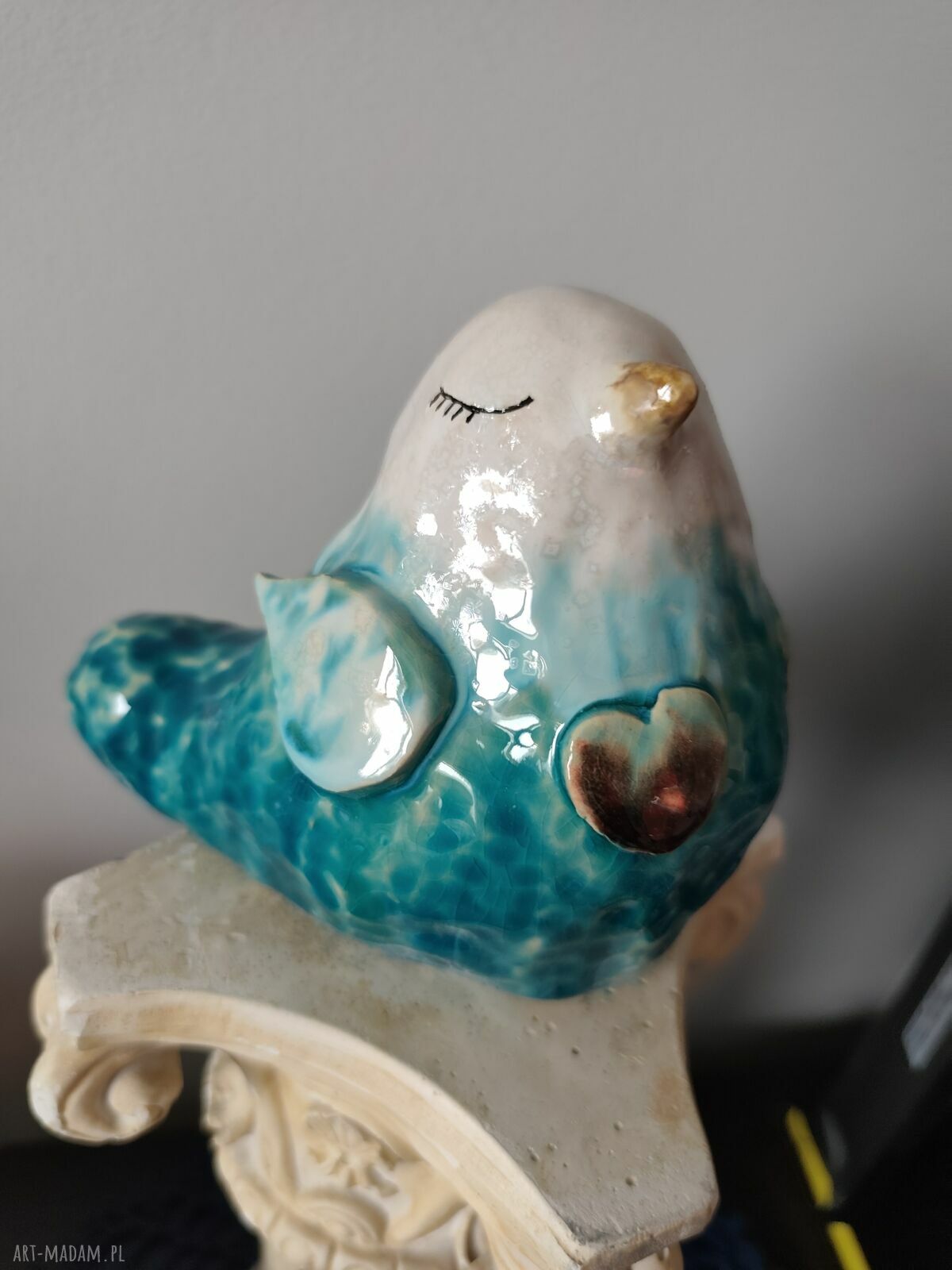 Ptaszek - wróbel ceramiczny - figurka handmade z ceramiki