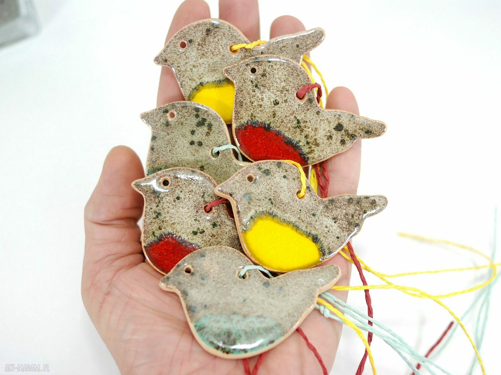 Ptaszki brzuszki - ceramiczne ozdoby choinkowe (zestaw 3 szt.)