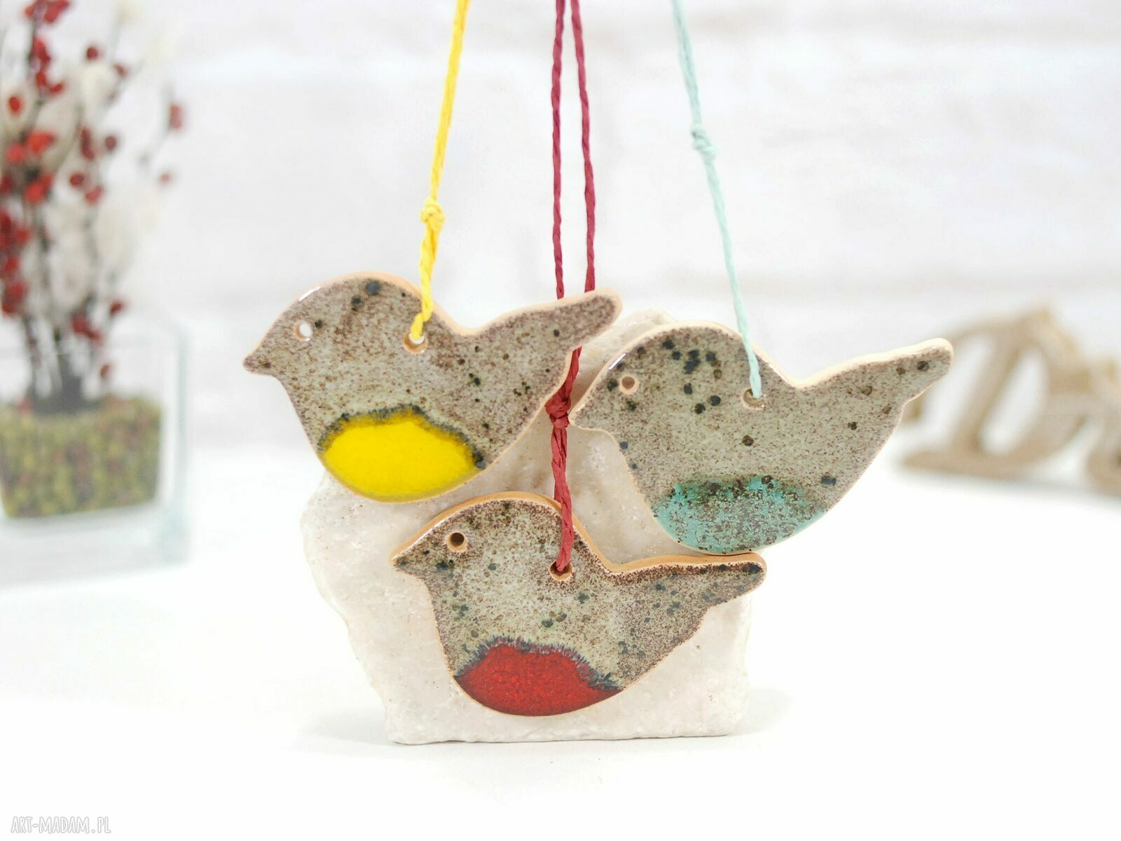 Ptaszki brzuszki - ceramiczne ozdoby choinkowe (zestaw 3 szt.)