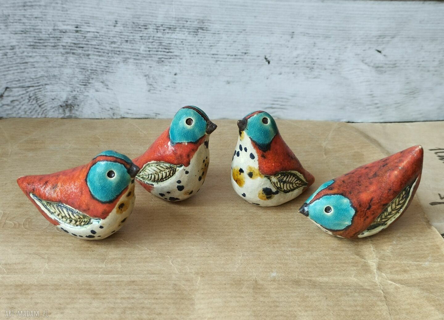 Ptaszki karminowo-turkusowe (lasy w szkle) - ceramika handmade