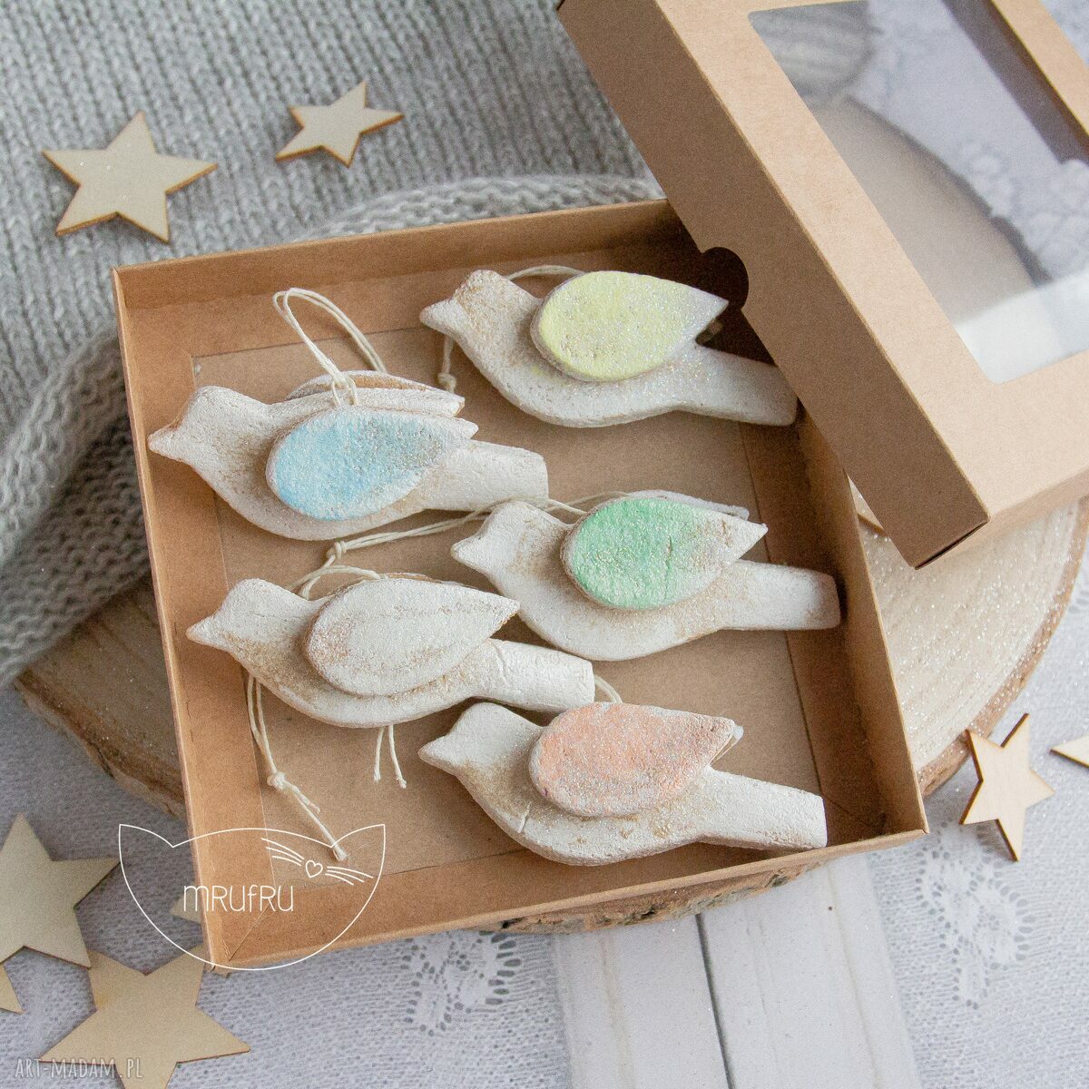 Ptaszki wiosenne zawieszkach uroczy 5pak ozdobnym pudełeczku