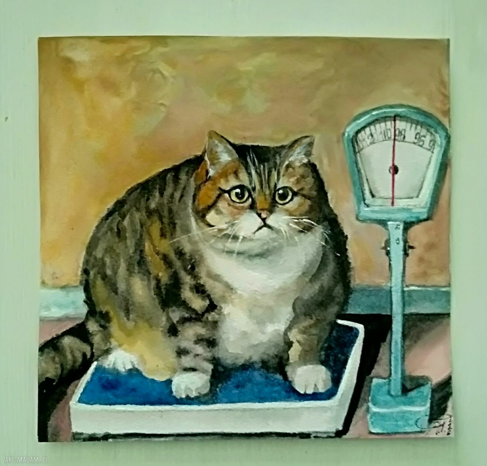 Puchaty kot. Akwarela - ręcznie malowana ilustracja