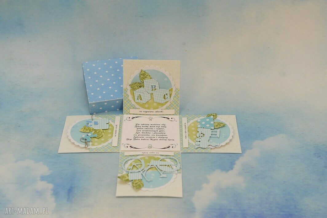 Pudełko box na roczek - handmade scrapbooking z ukrytymi kieszonkami